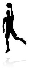 A detailed silhouette basketball player sports illustration
