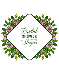 Vector illustration letter bridal shower for ornate of pink flower frame