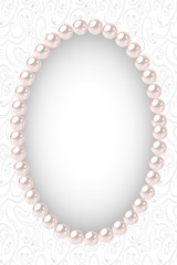 Pearl oval frame on textured background. Template for wedding, invitaion or greeting card. Vector illustration.