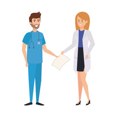 couple of professionals doctor and surgeon characters