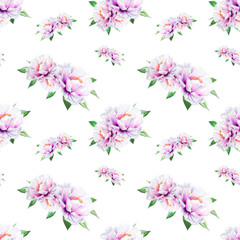 Beautiful white peony seamless pattern. Bouquet of flowers. Floral texture. Marker drawing. Watercolor painting. Wedding and birthday composition.  Flower painted background. Hand drawn illustration.