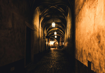 mysterious corridor in the old dungeon in the castle
