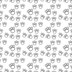 Dog or cat paws seamless pattern. Thin line vector illustration for background of pet shop.