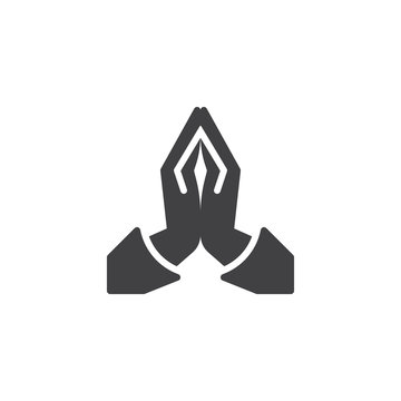 Praying hands vector icon. filled flat sign for mobile concept and web design. Two hands pray glyph icon. Religion symbol, logo illustration. Vector graphics