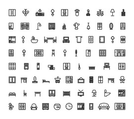 furniture icons set. black and white vector illustration