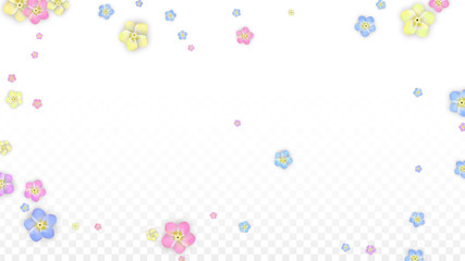 Vector Realistic Colorful Petals Falling on Transparent Background.  Spring Romantic Flowers Illustration. Flying Petals. Sakura Spa Design. Blossom Confetti. Design Elements for Wedding Decoration.