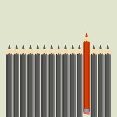 Leadership concept. Group of black pencils with red one. Vector illustration.