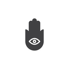 Hamsa hand vector icon. Hand of Fatima filled flat sign for mobile concept and web design. Eye in hand glyph icon. Symbol, logo illustration. Vector graphics