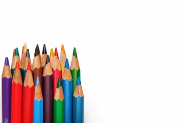 Mix Color pencil with copy space isolated on whtie background,education frame concept.