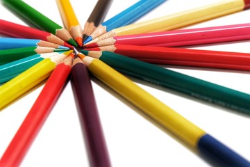 Fototapeta premium Creative color pencils wheel on white background
