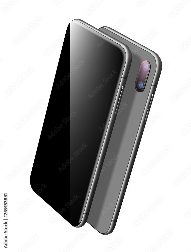 Poster madern black smartphone vector mockup. can use for printing, website, presentation element. for app 