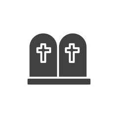 Tomb stone vector icon. filled flat sign for mobile concept and web design. Two graves with cross glyph icon. Symbol, logo illustration. Vector graphics