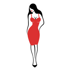 young woman in an elegant short form-fitting red cocktail dress