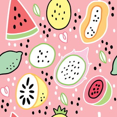 Cartoon cute summer sweet fruits vector.
