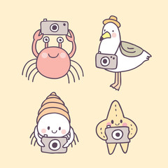 Cartoon cute summer  animals on beach vector.
