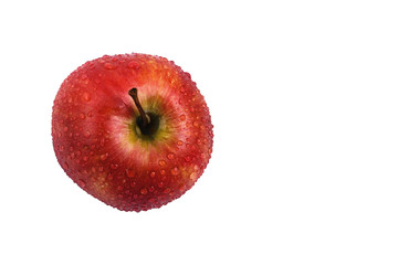 Beautiful red apple with water droplets isolated on white background. Healthy nutrition concept.