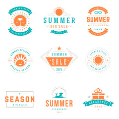 Summer season sale badges and tags design vector retro set