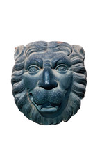 metal sculpture of a lion head  isolated on white background