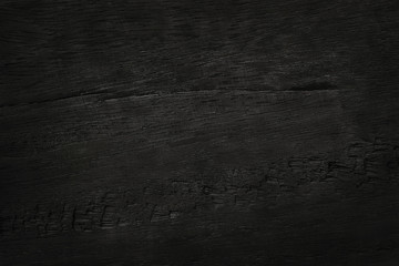 Black wooden wall background, texture of dark bark wood with old natural pattern for design art work, top view of grain timber.