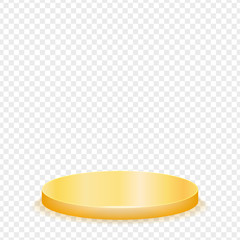 Realistic round gold pedestal sanctified. Empty white podium mockup isolated on transparent background. Champion, first place, award, win, winner, award stair concept design. Vector