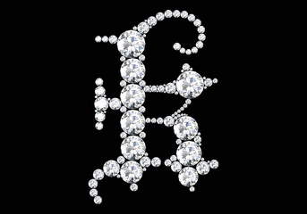 Diamond letters with gemstones isolated on black.3D rendering