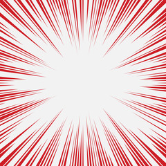 Red and white radial lines comics style backround. Manga action, speed abstract. Universe hyperspace teleportation background. Vector illustration