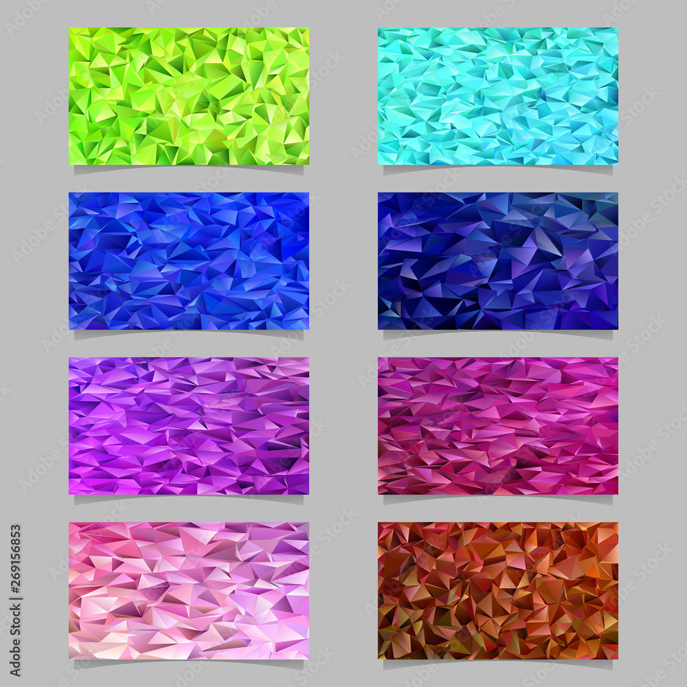 Poster low poly gradient tiled triangle mosaic card template set - trendy polygon vector graphic elements f
