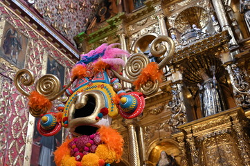 Traditional masks at Santa Clara church (constructed in 1647), Bogota, Colombia