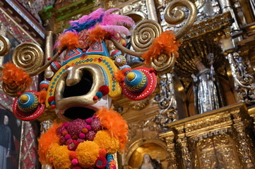 Traditional masks at Santa Clara church (constructed in 1647), Bogota, Colombia
