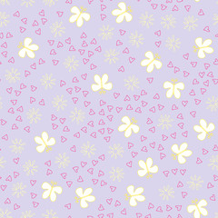 Seamless multicolored doodle background with flowers and butterflies.  illustration for packaging and printing on fabric