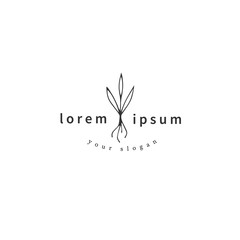 Hand drawn garden isolated illustration. Vector logo template, a sprout with roots.