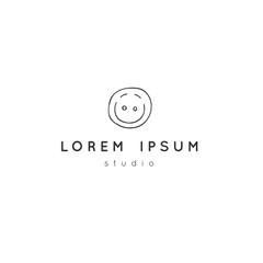Hand drawn vector premade logo. Handmade theme, cute smiling button.