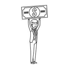young businessman lifting bill dollar