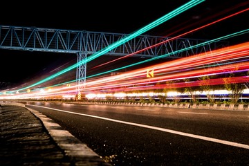 Long exposure photograph of Indian national highway. A view from Kerala state, India