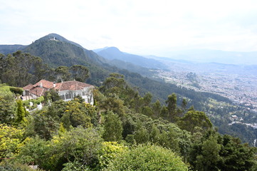 Aerial view from Mount Monserrate across downtown Bogota, Colombia