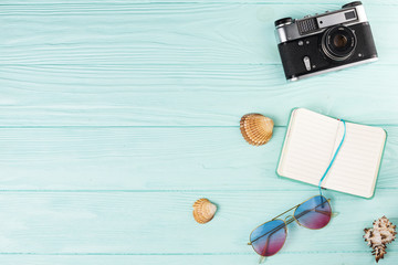 Composition of various touristic accessories