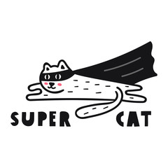 Super cat. Hand drawn vector icon illustration design in scandinavian, nordic style. Best for nursery, childish textile, apparel, poster, postcard. 