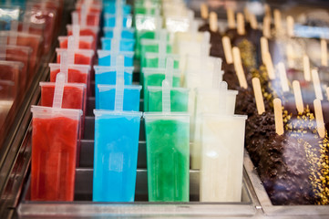 Selection of handmade ice creams in different colors