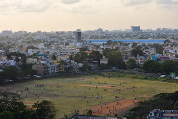 Chennai, Tamilnadu, India: January 26, 2019 - Chennai City Skyline from the Marina Lighthouse
