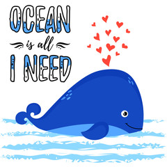 Vector illustration with cute whale.