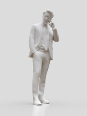 Plastic figure businessmen talking on the phone. 3d rendering.