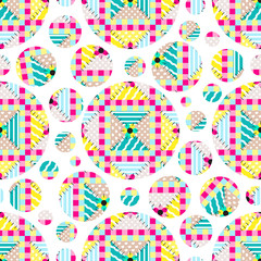 Seamless vector pattern. Simple patchwork abstract design. Cute round patches in beautiful quilt style. Perfect for cotton, textile, texture, fabric, paper prints and other ornaments