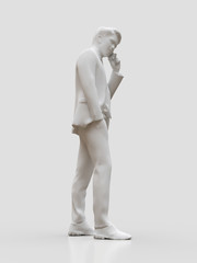Plastic figure businessmen talking on the phone. 3d rendering.