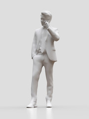 Plastic figure businessmen talking on the phone. 3d rendering.