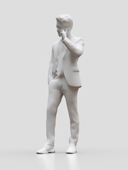 Plastic figure businessmen talking on the phone. 3d rendering.