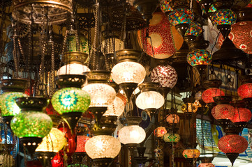 Mosaic Turkish laterns in Grand Bazaar, Istanbul, Turkey