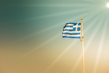 Greek flag waving o wind.