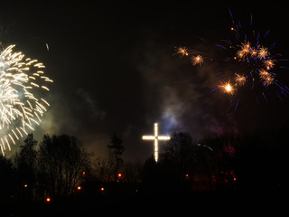 Colorful fireworks at holiday night