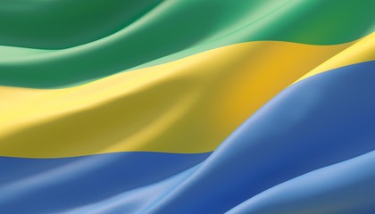 Waved highly detailed close-up flag of Gabon. 3D illustration.