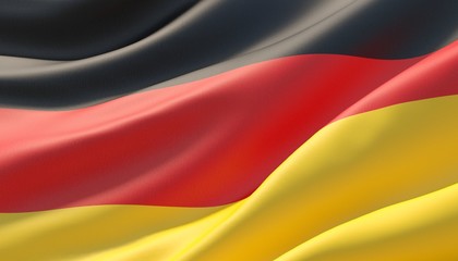 Waved highly detailed close-up flag of Germany. 3D illustration.